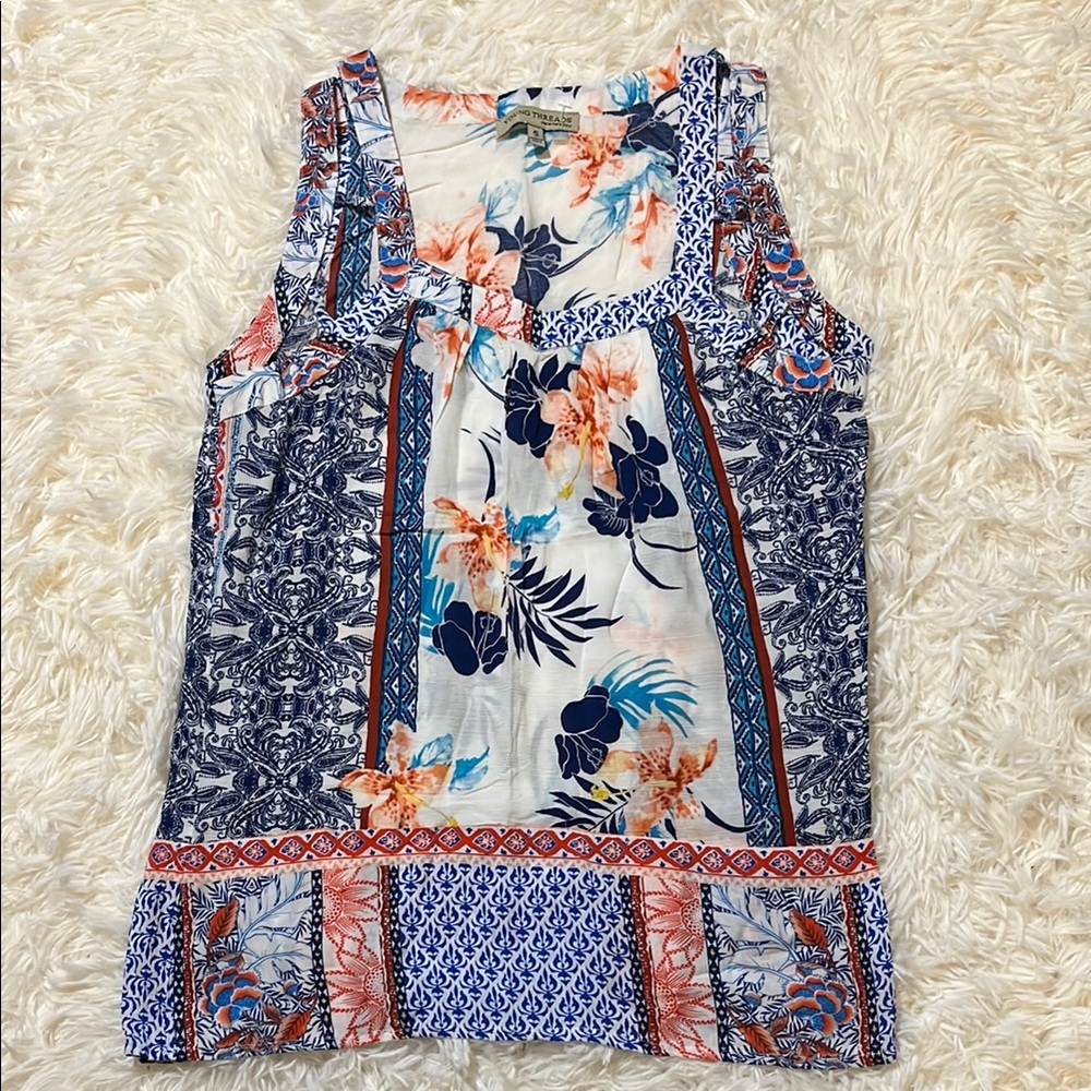 ☀️Blue and White Graphic Sleeveless Tank Top Made in India